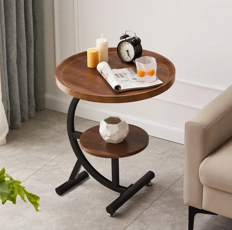 2 Tier End Table | Sofa Side End Table | Round Nightstand with Sturdy Metal Frame
