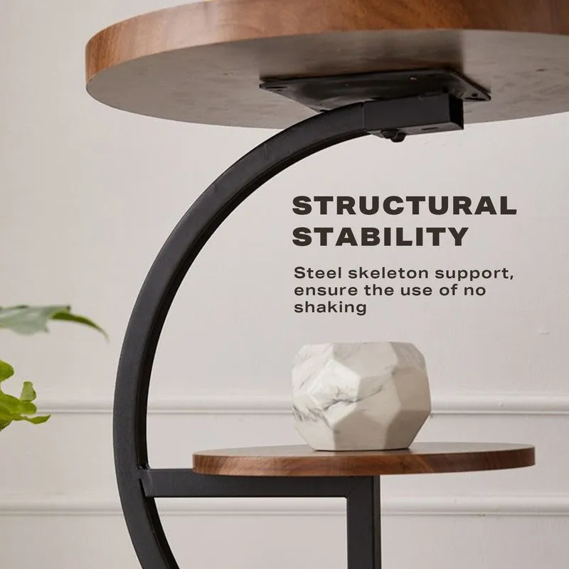 2 Tier End Table | Sofa Side End Table | Round Nightstand with Sturdy Metal Frame