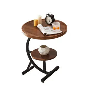 2 Tier End Table | Sofa Side End Table | Round Nightstand with Sturdy Metal Frame