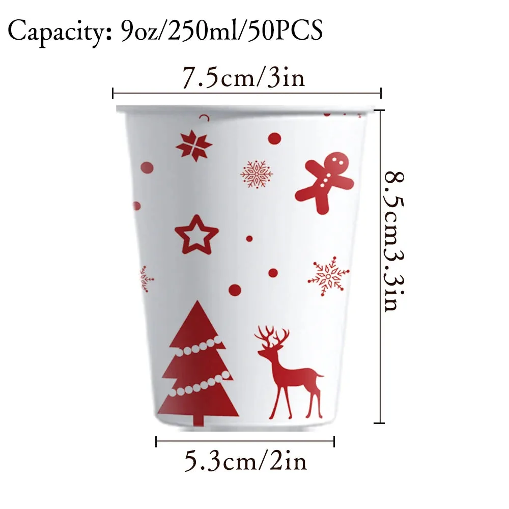 50 Piece Christmas Paper Cups 9Oz Eco Disposable Cups Coffee / Drinking / Table Cups