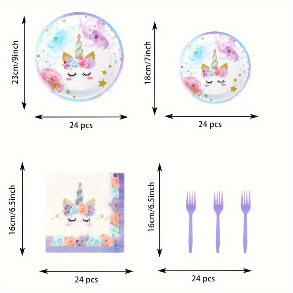 96Pcs Lovely Party Disposable Tableware Set Table Birthday Home Scene Party Atmosphere Props Festive Party Decoration Supplies