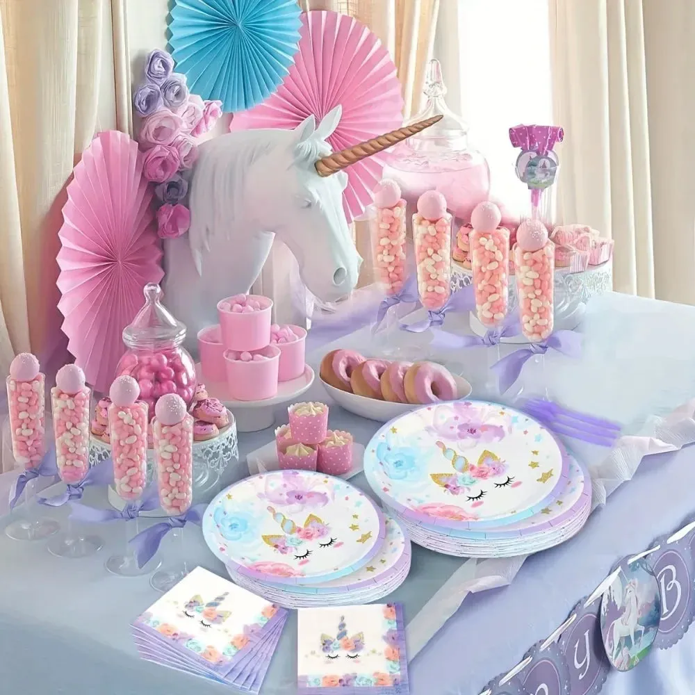 96Pcs Lovely Party Disposable Tableware Set Table Birthday Home Scene Party Atmosphere Props Festive Party Decoration Supplies