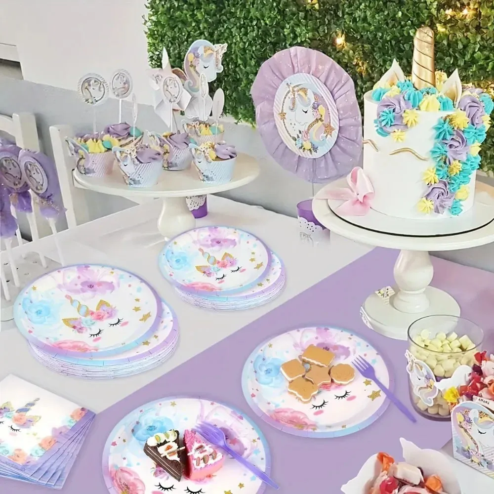 96Pcs Lovely Party Disposable Tableware Set Table Birthday Home Scene Party Atmosphere Props Festive Party Decoration Supplies