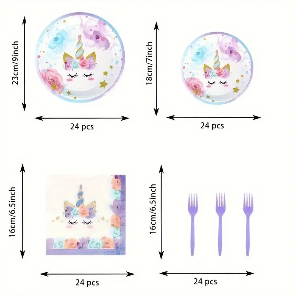 96Pcs Lovely Party Disposable Tableware Set Table Birthday Home Scene Party Atmosphere Props Festive Party Decoration Supplies