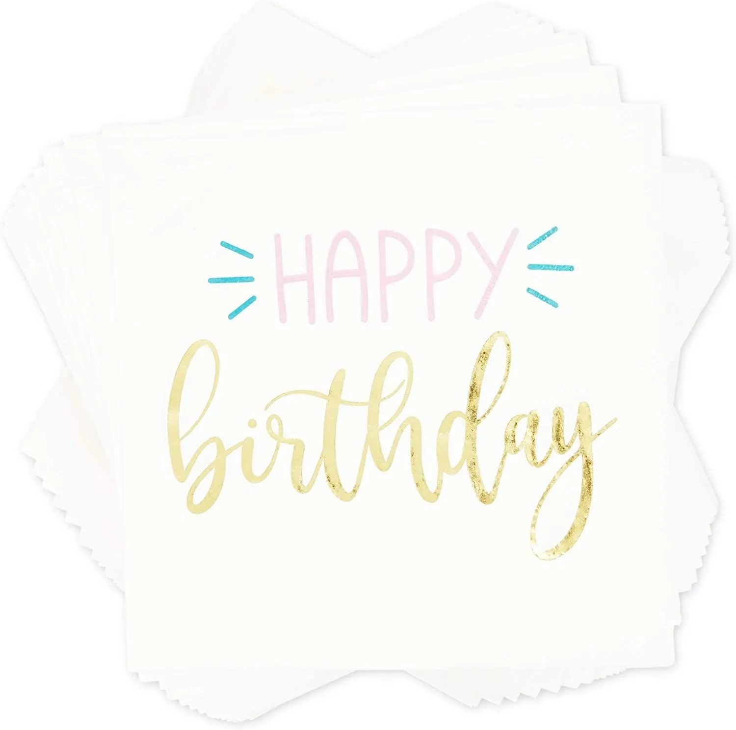Gold Foil Happy Birthday Paper Napkins (5 x 5 Inches, 50 Pack)