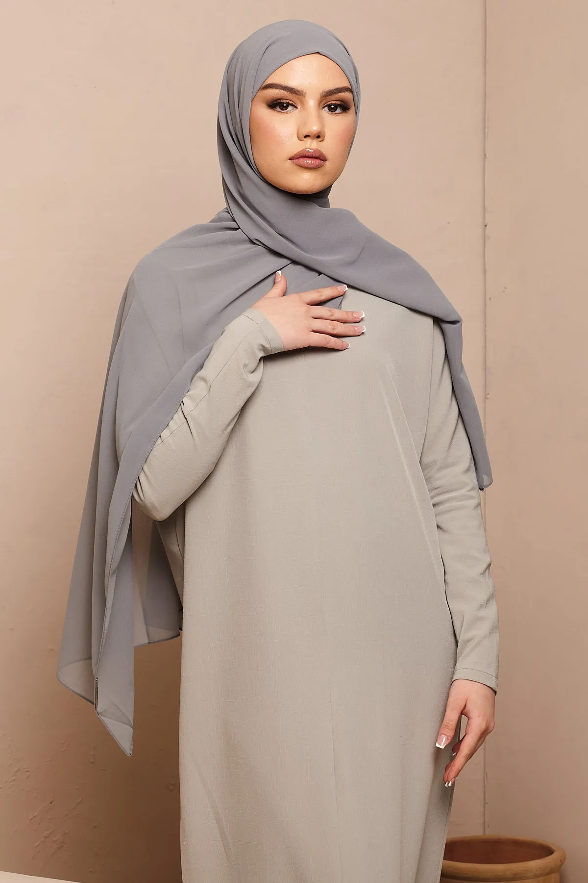 Grey Soft Crepe Chiffon Hijab