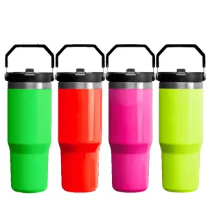 Neon Tumbler with Flip up Straw  30 oz Pink, Red, Yellow, Green