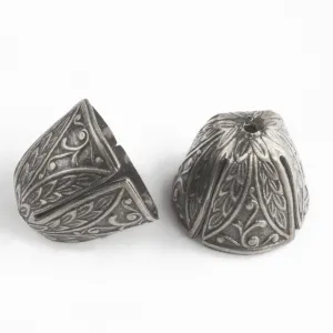 Silver Plated brass embossed cone cap. 12x14 mm. 4 pcs. b9-2226s