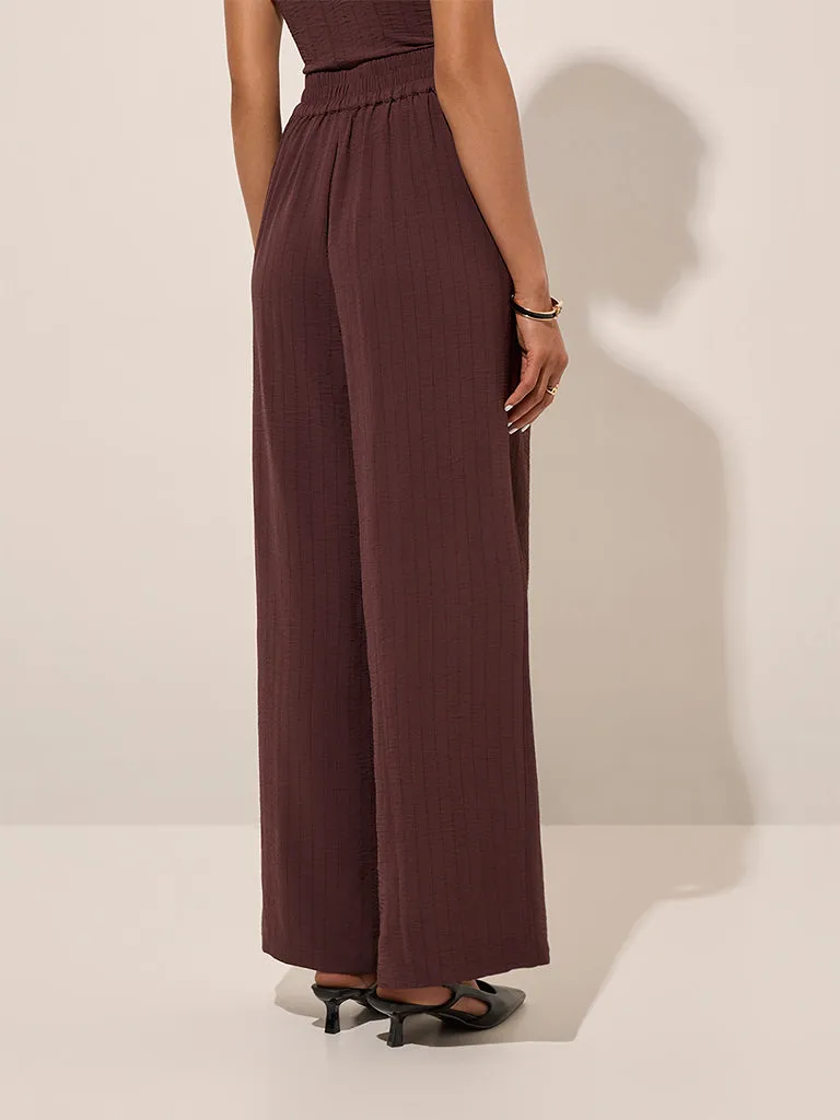 Wardrobe Brown Striped High-Rise Pants