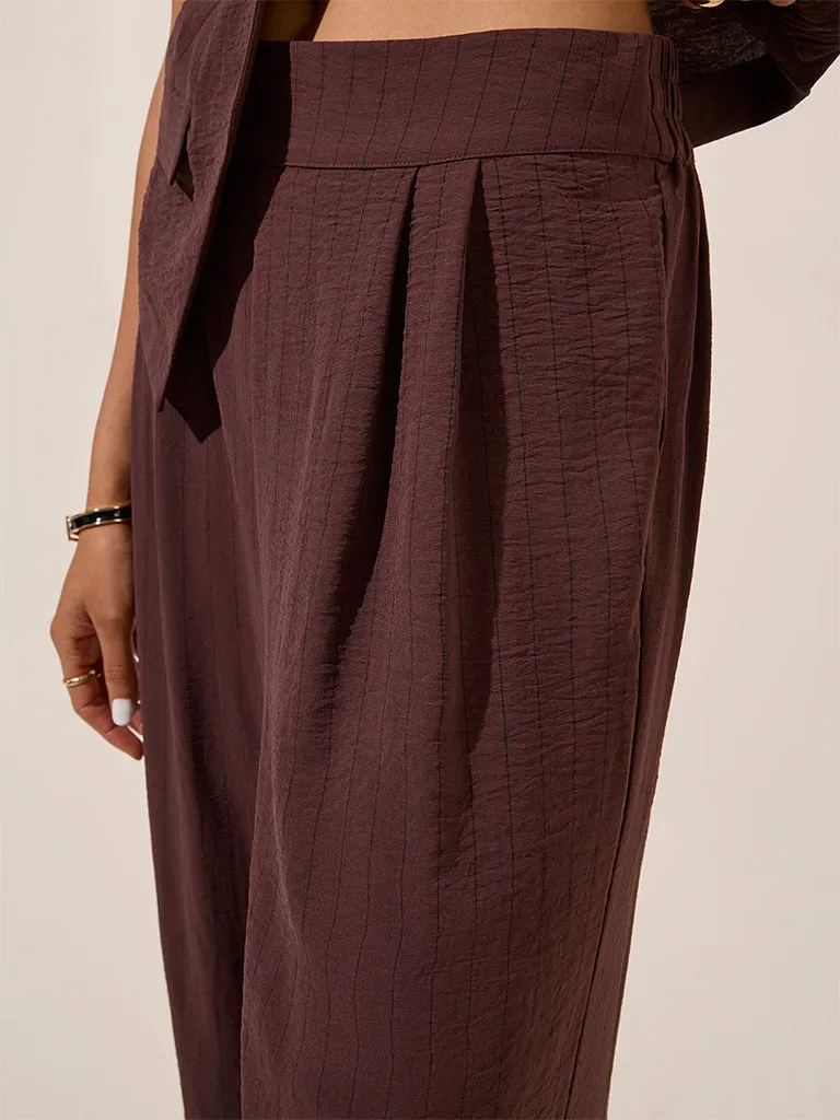 Wardrobe Brown Striped High-Rise Pants