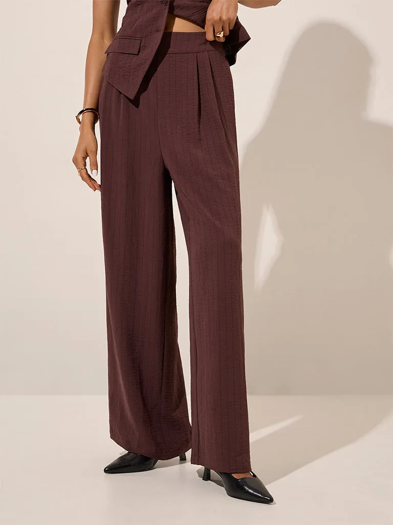 Wardrobe Brown Striped High-Rise Pants